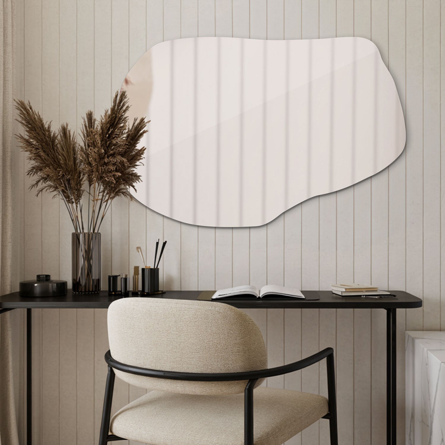 Miroir organique Wallfluent | Décoration moderne pour l'entrée. Idéal aussi pour une petite salle de bain | Dimension 80 cm x 52 cm - 5