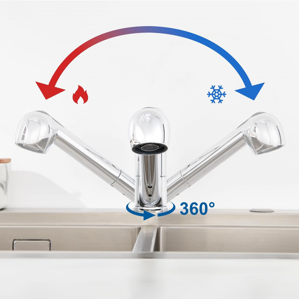 Rubinetto Per Cucina 3 Vie Rubinetto Cucina 3 Vie LakeBayMZC - Con LED Temperatura, Filtro Acqua, Girevole 360°, Nero Opaco Miscelatore Tre Vie
