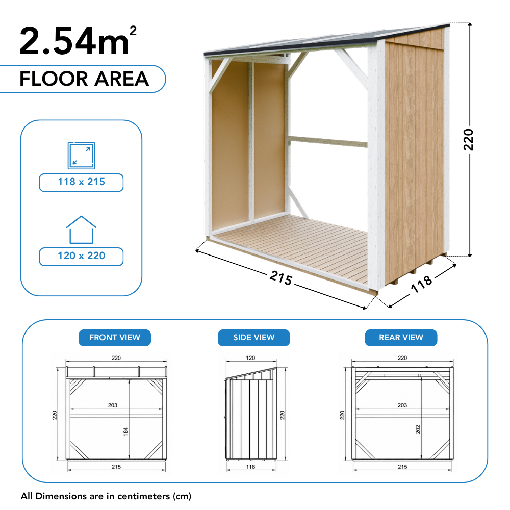 Magazie pentru lemne de foc - 220x120xH220 cm / 2,54 m²