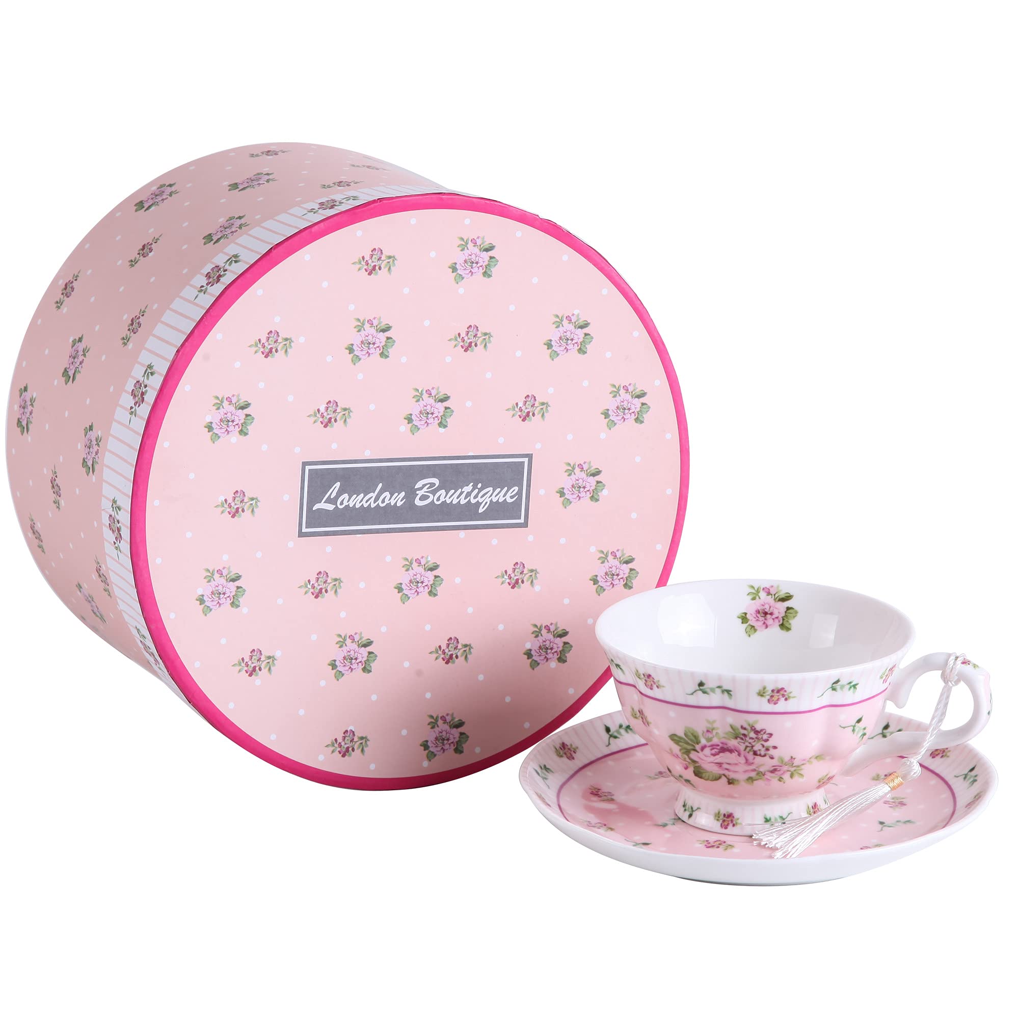 London Boutique Set 4 Tazze Da Tè In Porcellana | Stile Vintage Shabby Chic Flora | 350 Ml | Regalo Per Donne In Confezione Lussuosa