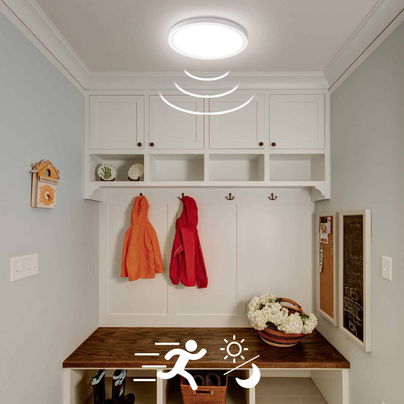 LOVHAUS Plafon LED z Czujnikiem Ruchu i Czujnikiem Zmierzchu, 18W 1620LM, 4000K, Okrągły, Biały, do Korytarza, Balkonu i Biura