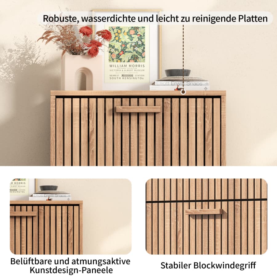 Meuble de rangement à chaussures étroit, meuble de rangement à chaussures indépendant, adapté aux entrées et aux couloirs (chêne, 3 rabats) - 3