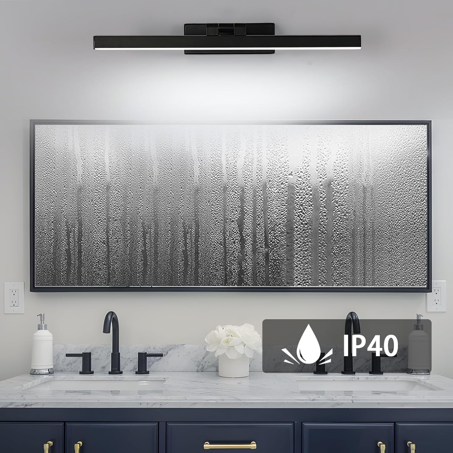 GOECO Lampe Miroir Salle de Bain 9W 1100LM 220V, 40cm Lampe Miroir Applique LED Salle de Bain, Blanc Froid 6500K Luminaire Salle de Bain IP40, Noir - 4