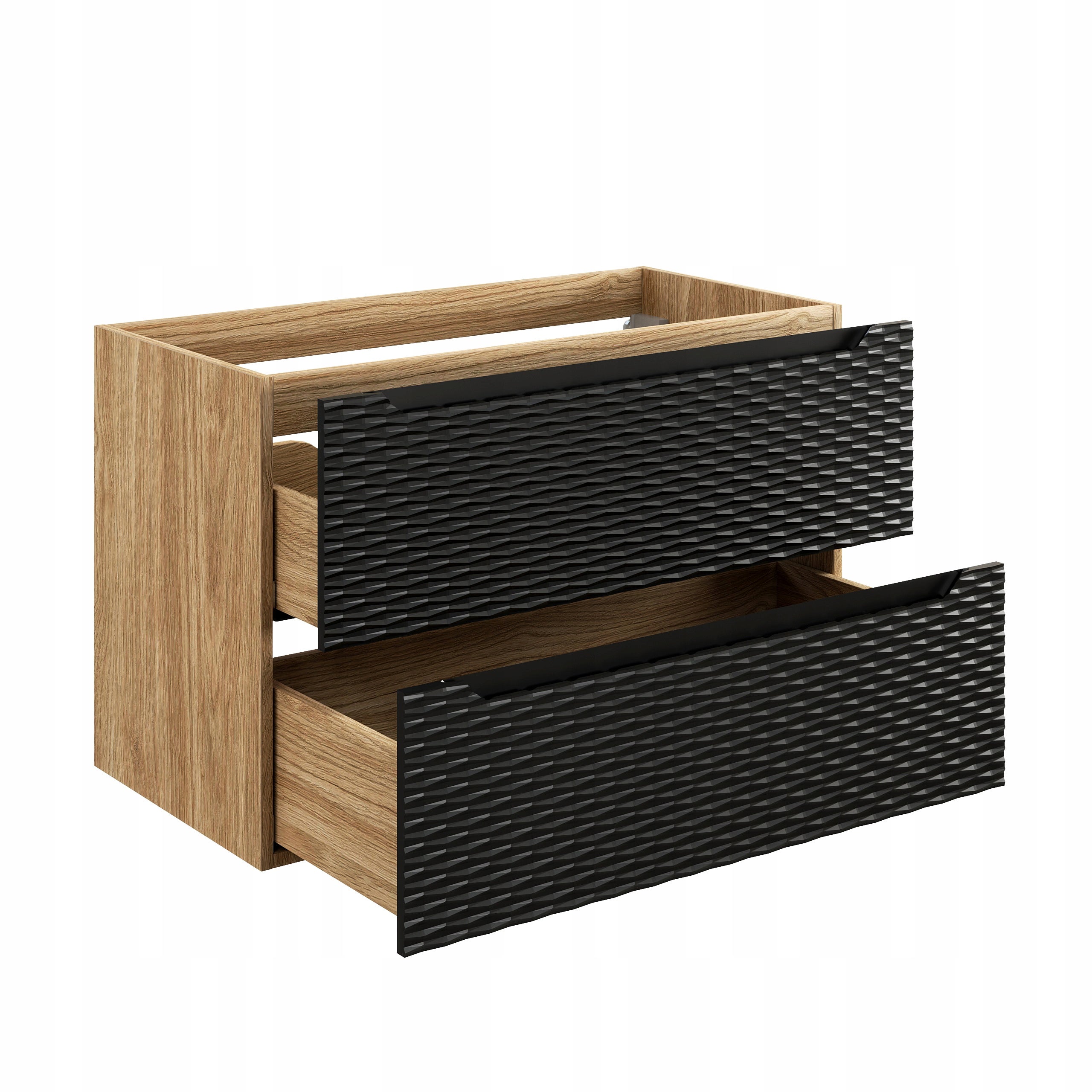 Szafka łazienkowa OCEAN 90 cm czarna dąb olejowany front 3D MDF wisząca - 5