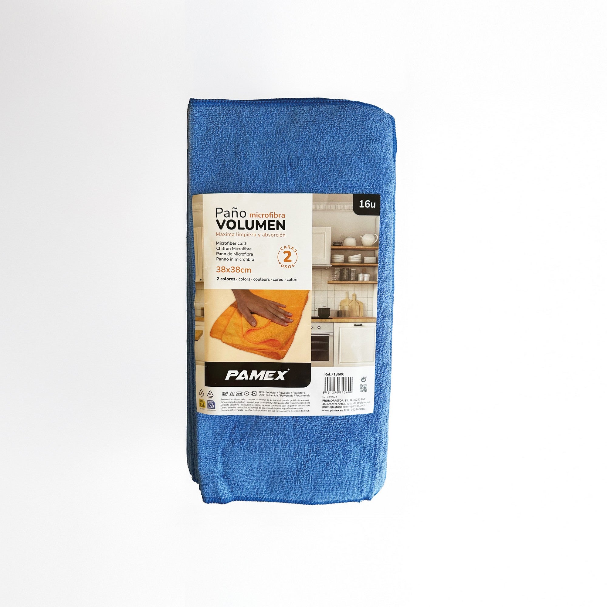 PAMEX - Paños Microfibra Volumen Bayetas Azules 38x38cm Máxima Absorción- 16 Unidades - 7