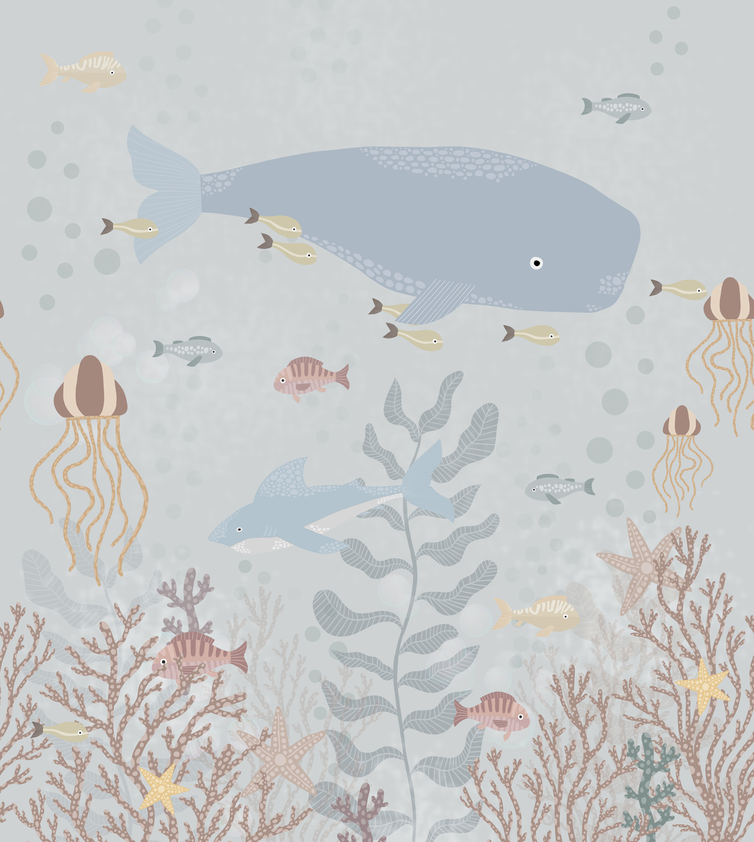 Fototapeta podwodny świat szaro-niebieskim - 250 x 279 cm - ESTAHOME