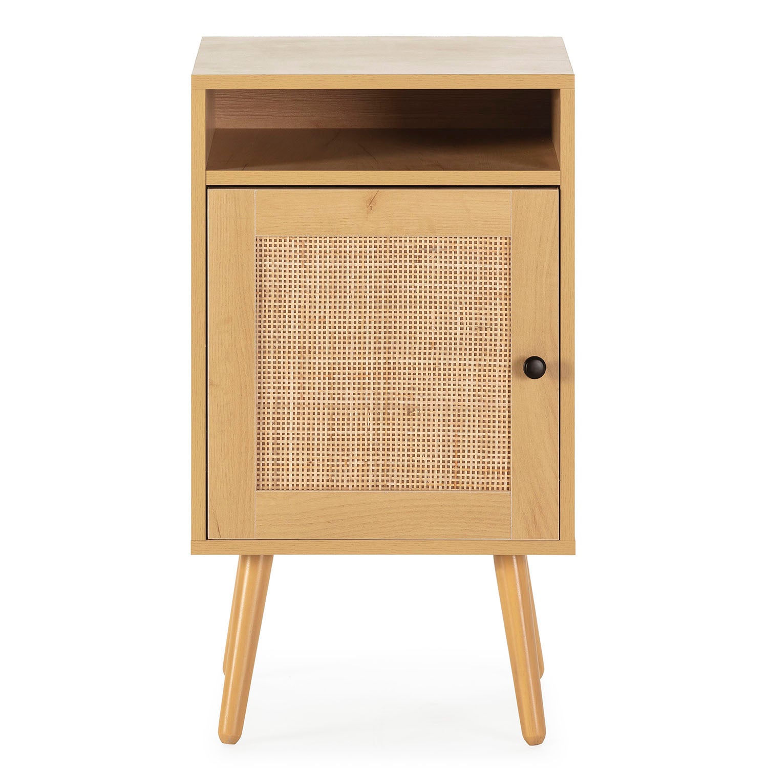 Table de Chevet Bella 1 Porte Couleur Chêne, Rotin Naturel - 3