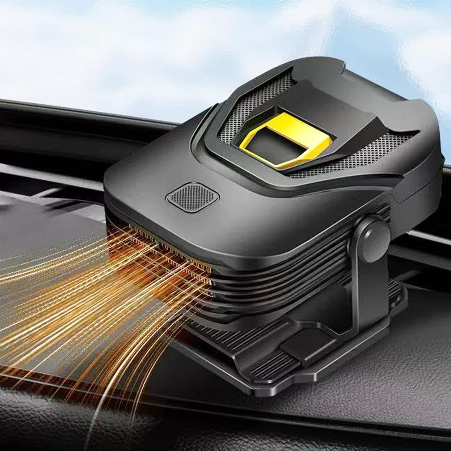 Przenośny ogrzewacz samochodowy 12 V 150 W, przeciwmgielny, odmrażacz szyby przedniej do szybkiego ogrzewania i chłodzenia (czarno-złoty) - 2