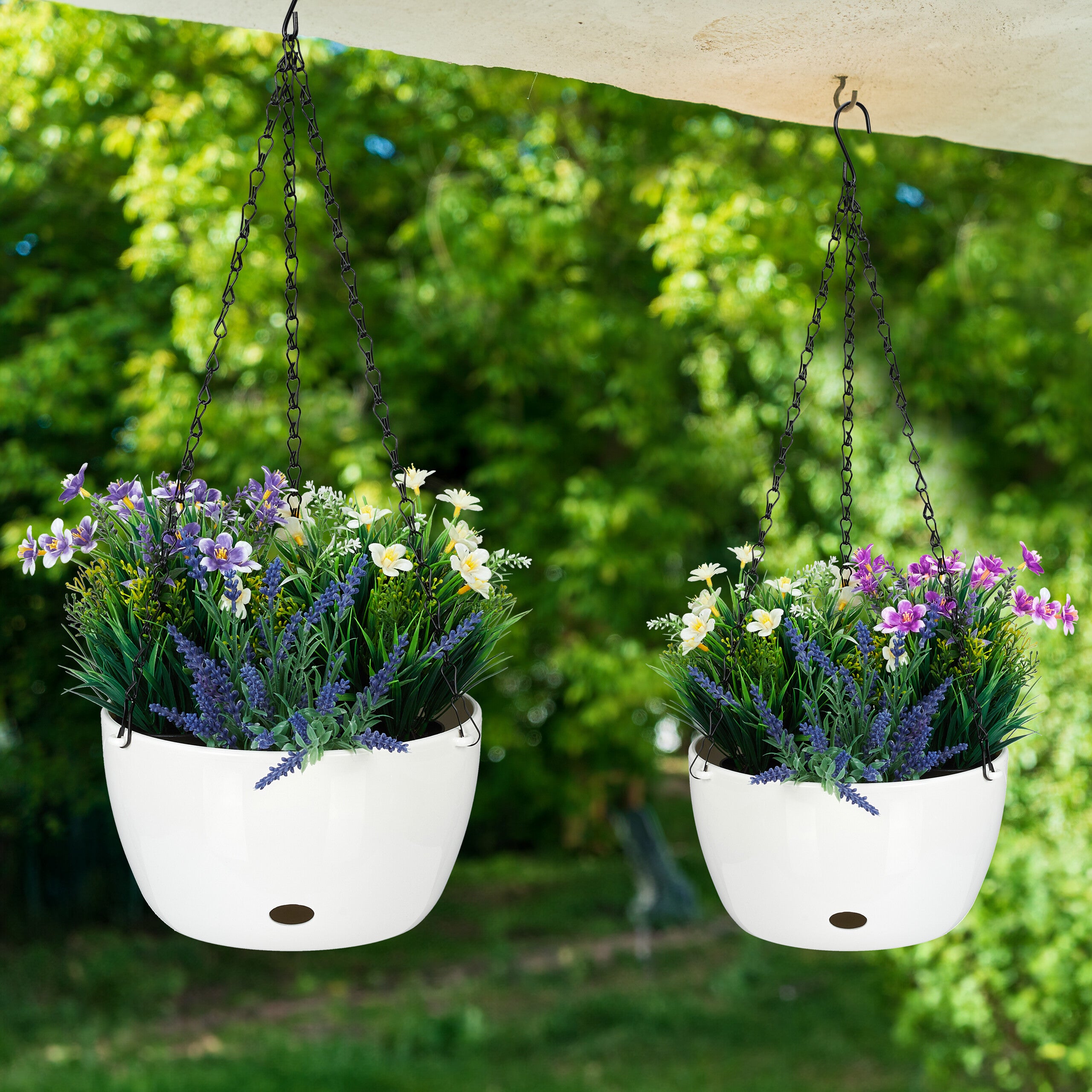 pot de fleurs avec réservoir d'eau, lot de 2, HxD : 60 x 24 cm, pour intérieur et extérieur, plastique, blanc, Relaxdays - 5