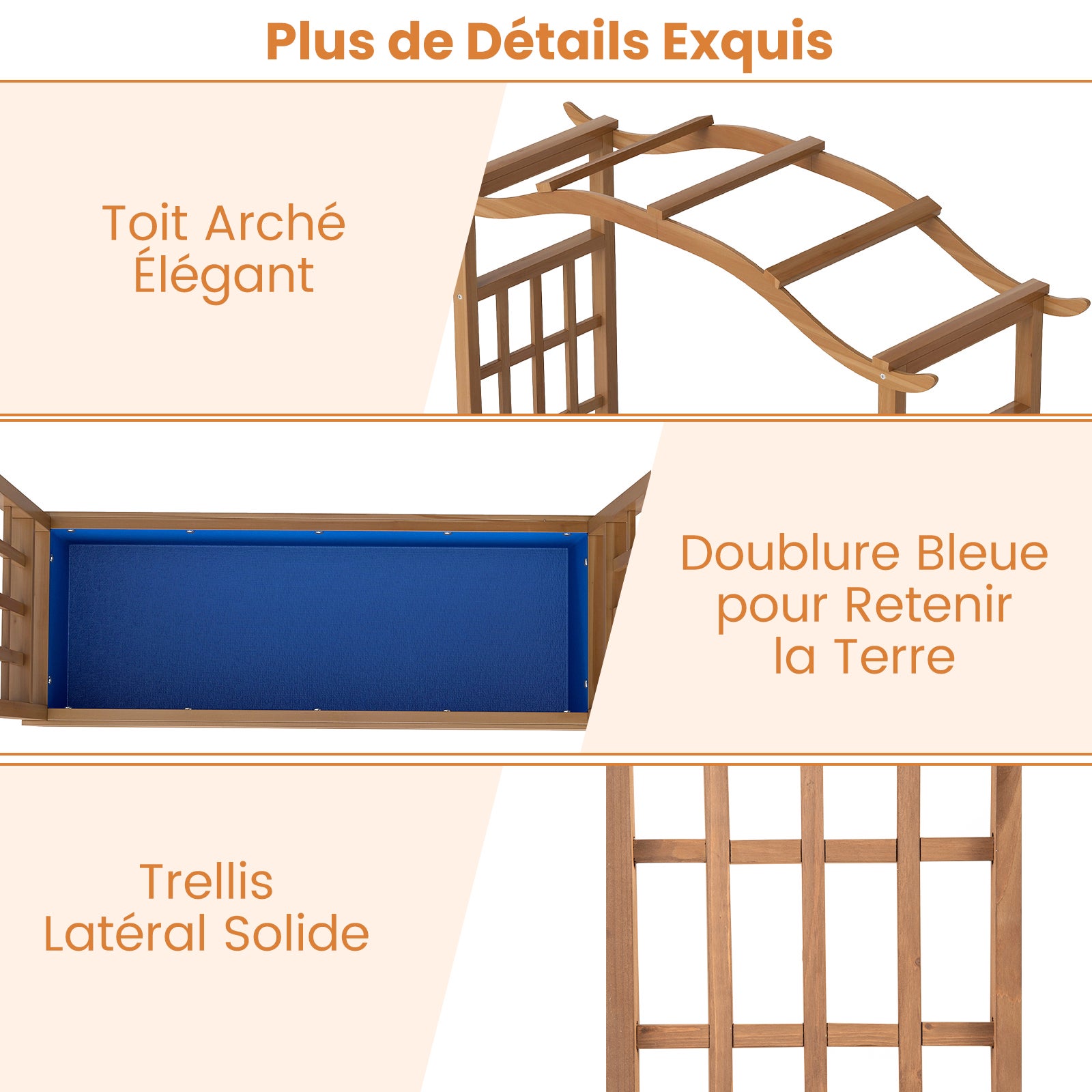 Jardinière avec 2 Treillis Latéraux Toit Suspendu en Bois, Lit de Jardin Surélevé Bac Inférieur pour Fleurs Légumes Plantes Grimpantes, pour Jardin - 6