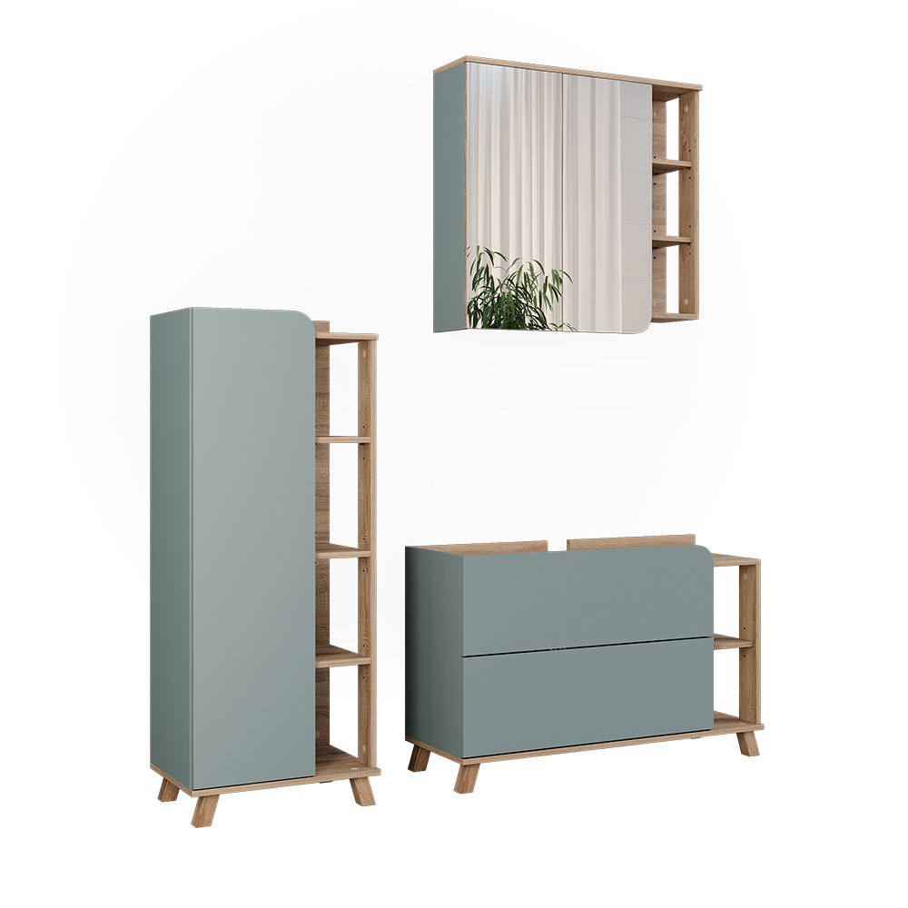 Vicco Zestaw mebli łazienkowych Karen, Sonoma/niebieski, 3 części