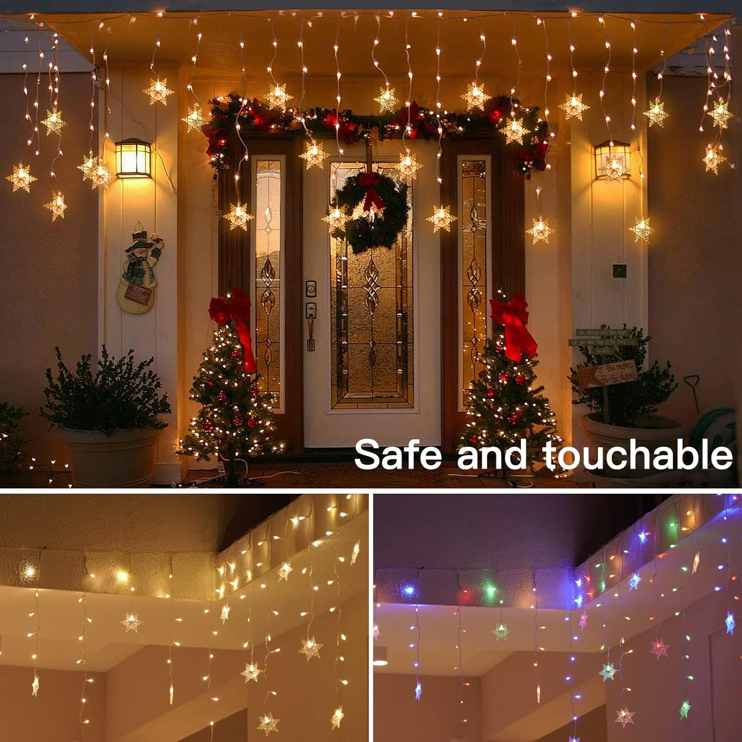 Guirlande lumineuse LED rideau, 9 m, 360 LED, étanche IP44, avec 8 modes d'éclairage, télécommande, décoration de Noël intérieure/extérieure - 3