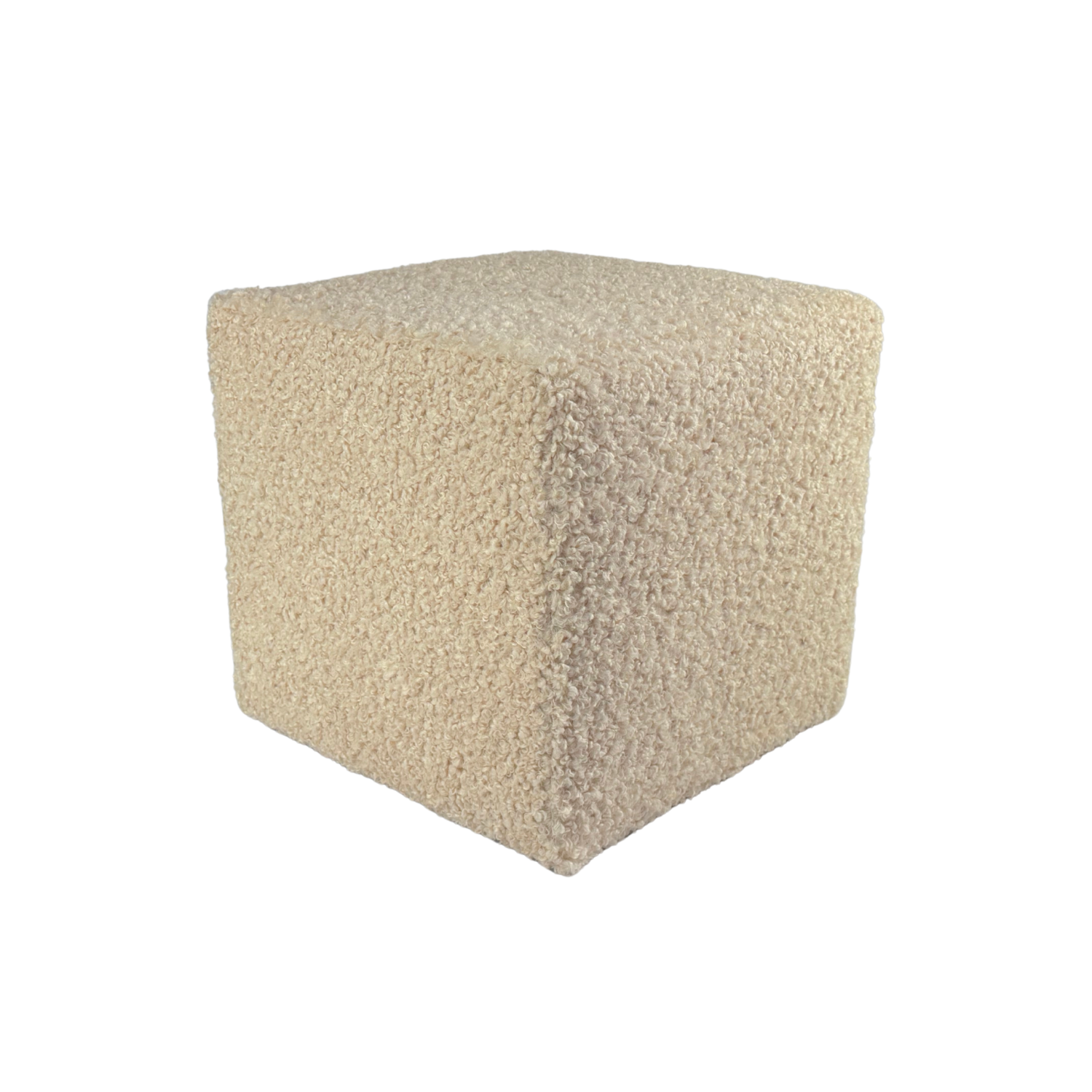 Pufa 40x40 cm kwadratowa ROLF tkanina baranek bouclé stylowy podnóżek dodatek do wnętrz beżowa