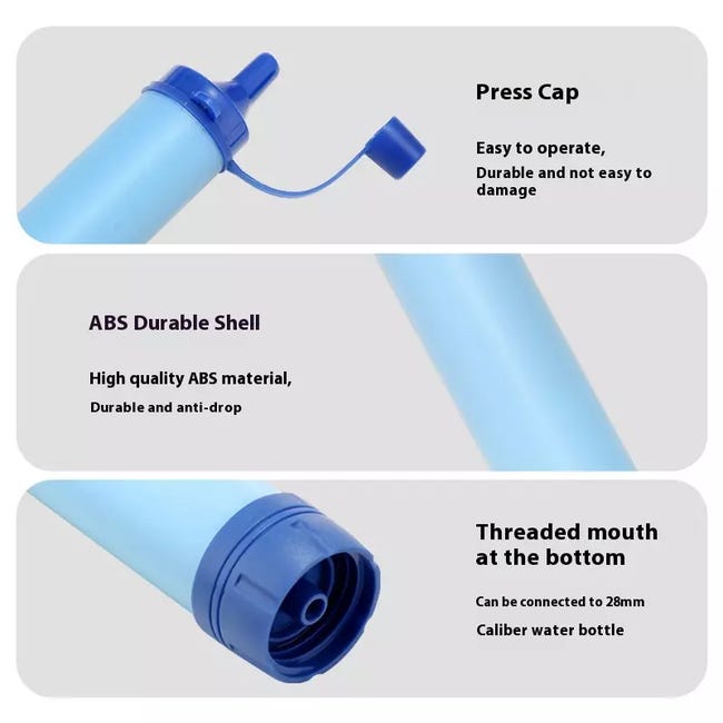 Confezione da 2 cannucce filtranti per l'acqua, dispositivo di purificazione dell'acqua, portatile, per filtraggio dell'acqua personale, sopravvivenza, kit di emergenza, attività all'aperto ed Confezione da 2 cannucce filtranti per l'acqua, dispositivo di purificazione dell'acqua, portatile, per filtraggio dell'acqua personale, sopravvivenza, kit di emergenza, attività all'aperto ed