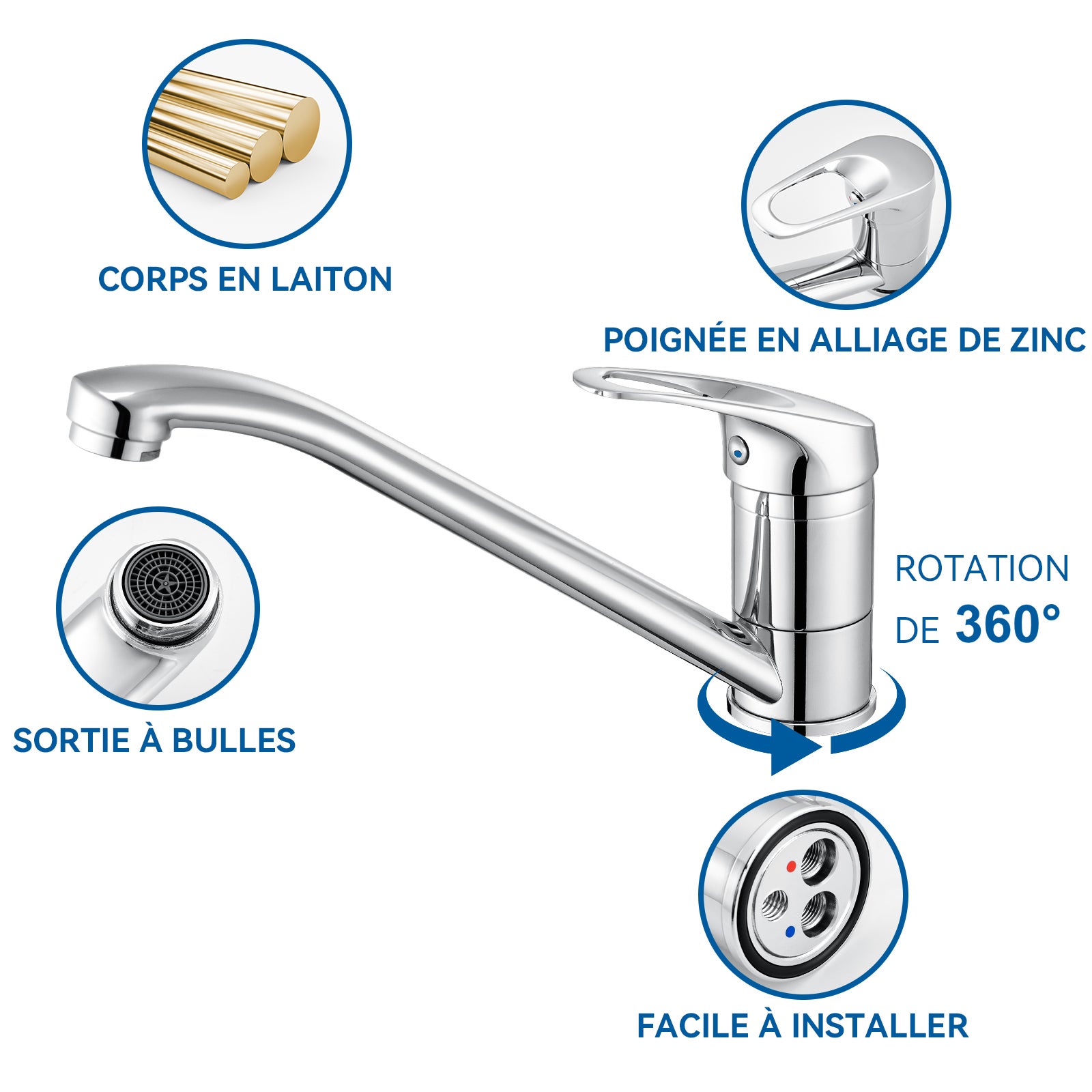 Cecipa max Robinet de Cuisine Incliné - Mitigeur de Cuisine Chromé - Robinet d'évier Réglable Sous Fenêtre - 5