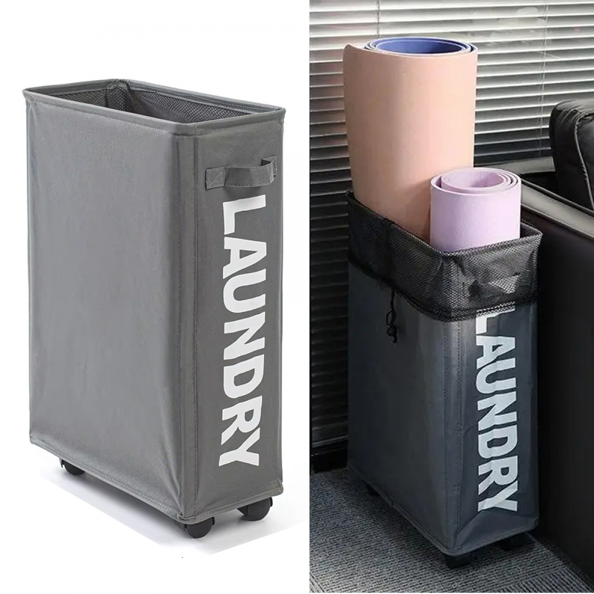 Kosz na pranie na kółkach, duża pojemność na maty do jogi, składana i wielofunkcyjna torba do przechowywania brudnych ubrań