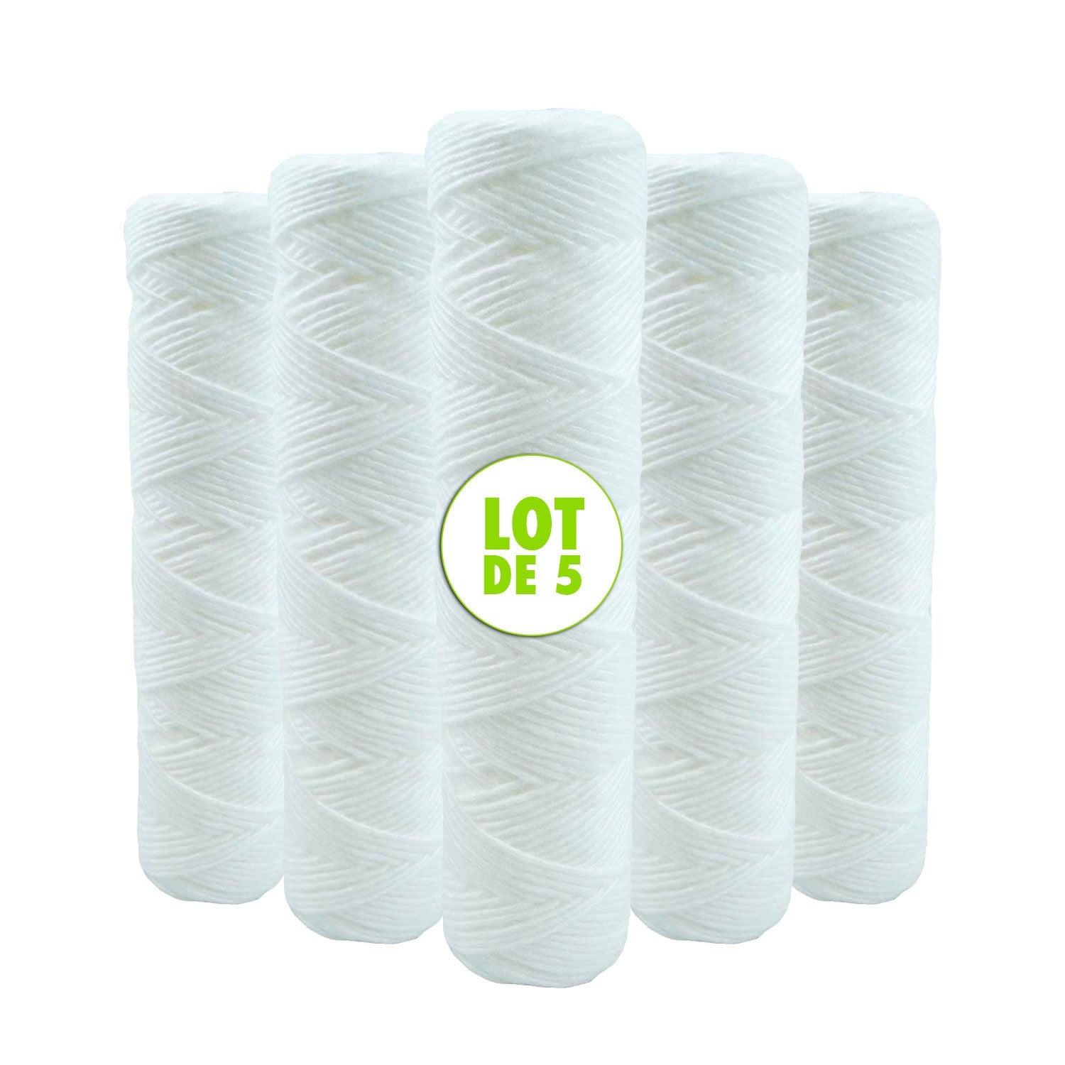 Lot de 5 Cartouches Bobinée Filtre à Eau Anti Sédiments 9 pouces 3/4 - 5 microns Compatibles Filtre 10 pouces - 2