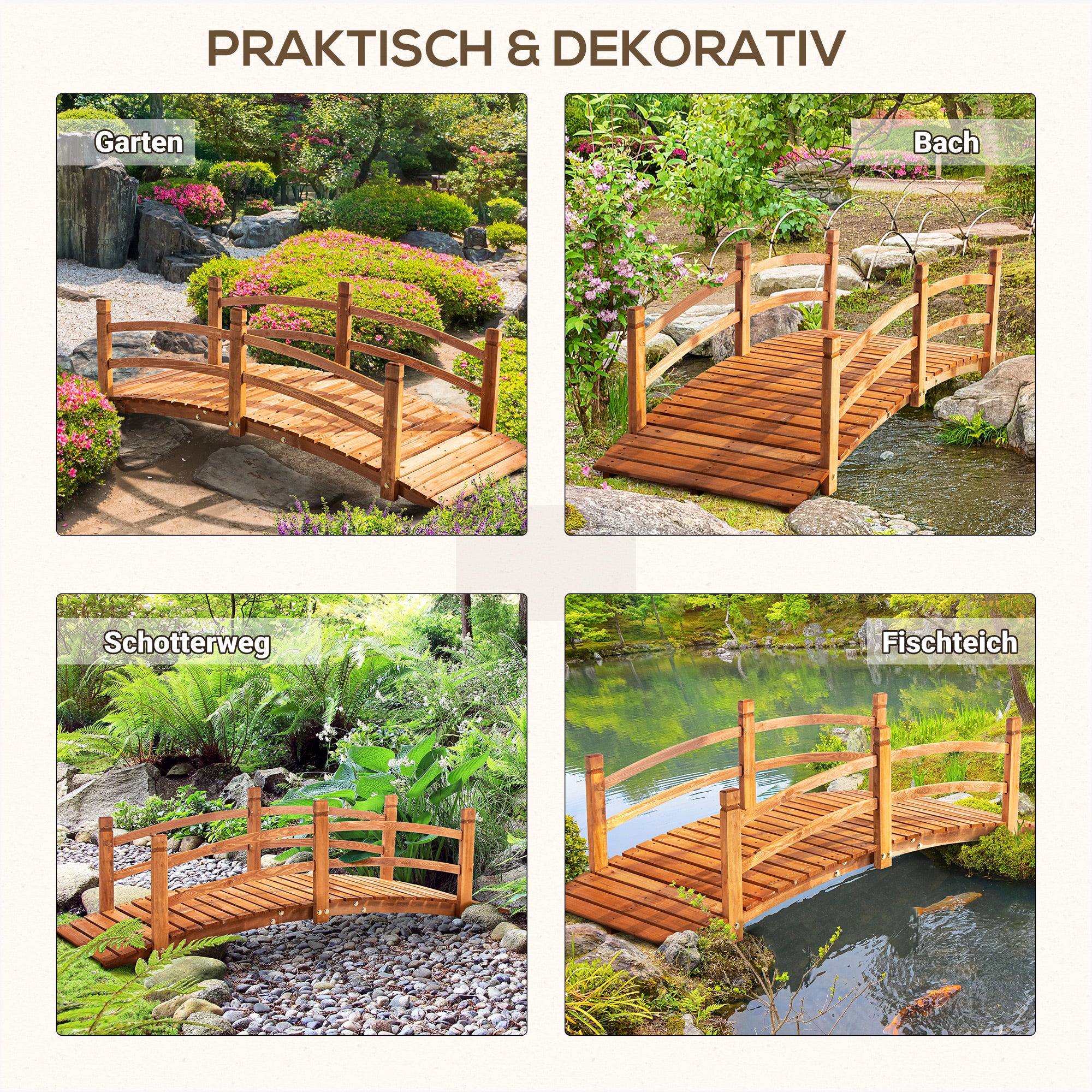 Pont de jardin bois massif pour aménagement bassin extérieur franchissement sécurisé 185 cm - ComfortXL Outdoor Living - 6