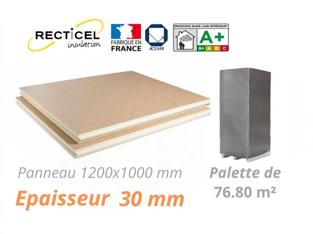 Dalle isolante polyurethane Eurosol - 30 mm - R 1.35 - Palette 76.8 m²