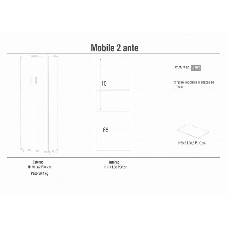 Cadre standard double - 2 postes - 62 x 124 x 31 mm - Alréa