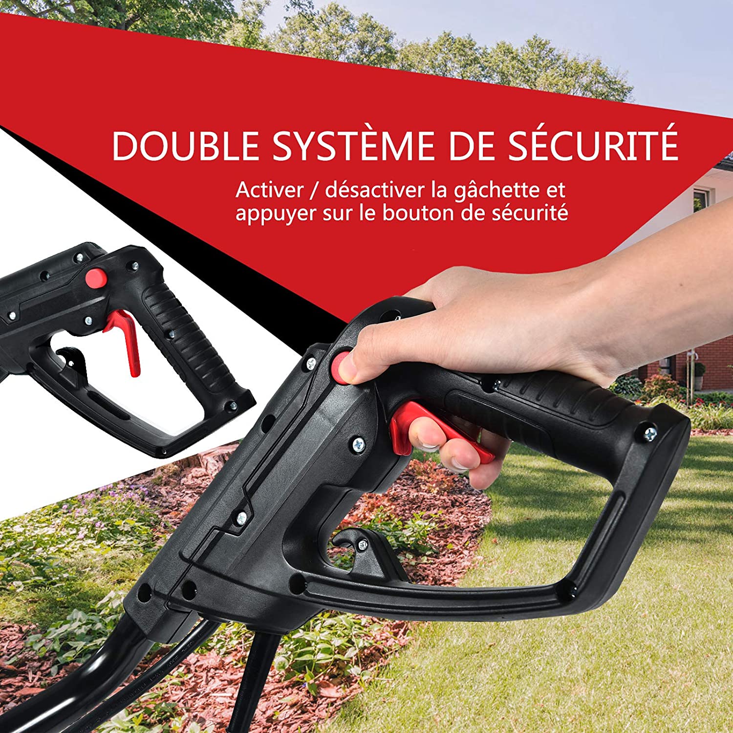 Zappatrice Elettrica Dissodatore Coltivatore per Giardino, Motozappa 230V, Rosso Nero (1500W, 45cm) - 3