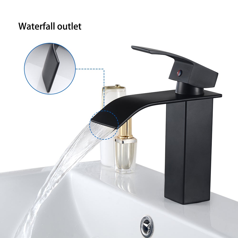 Rubinetto Da Bagno A Cascata Nero Opaco 3 Fori | Miscelatore A Due Maniglie 8 Pollici Con Scarico Pop-up, Acciaio Inox