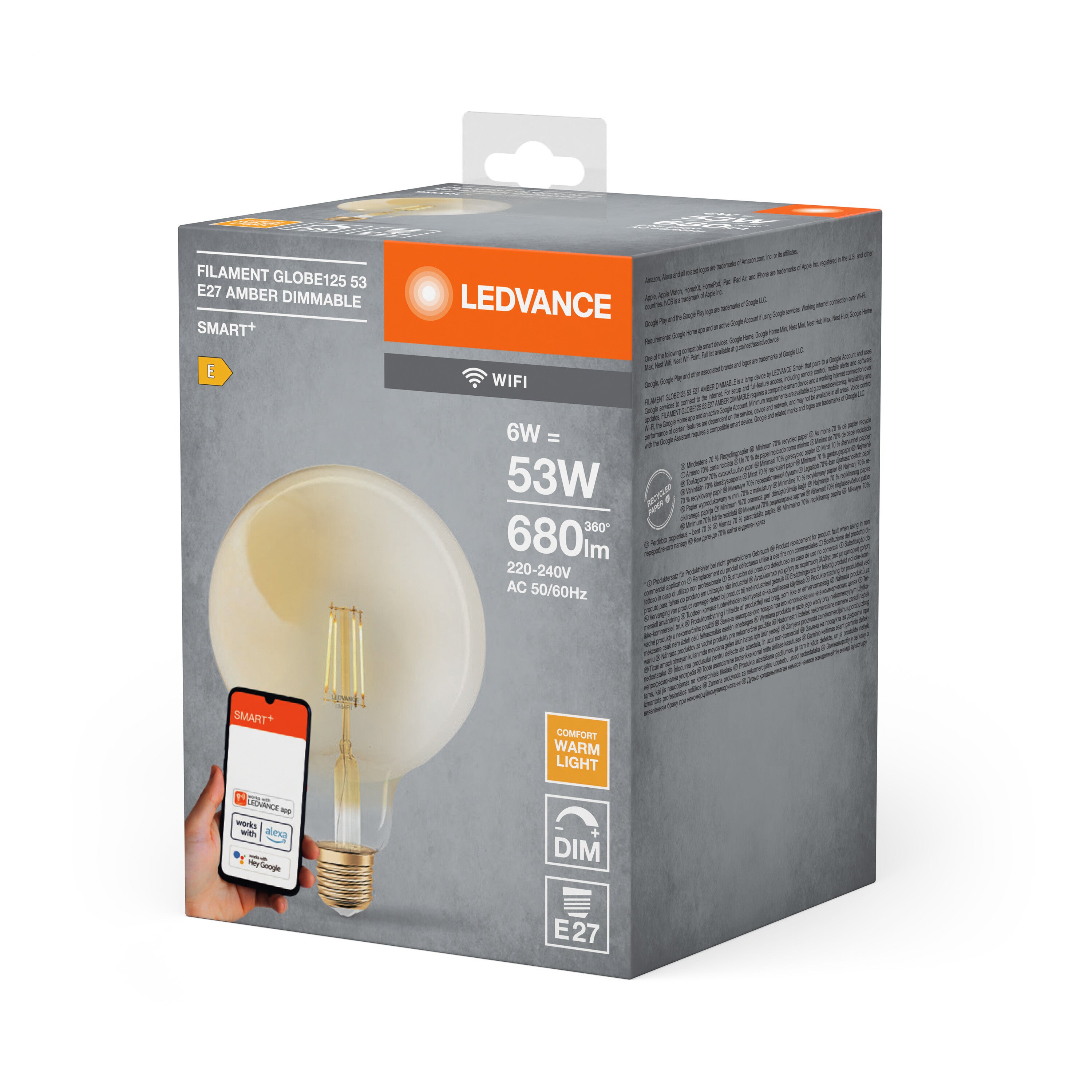 LEDVANCE Smart lampe LED en or avec 6W, 2700K, E27, 125mmx178mm, avec la technologie Wifi, ampoule dimmable Forme globale contrôlable via app et - 2