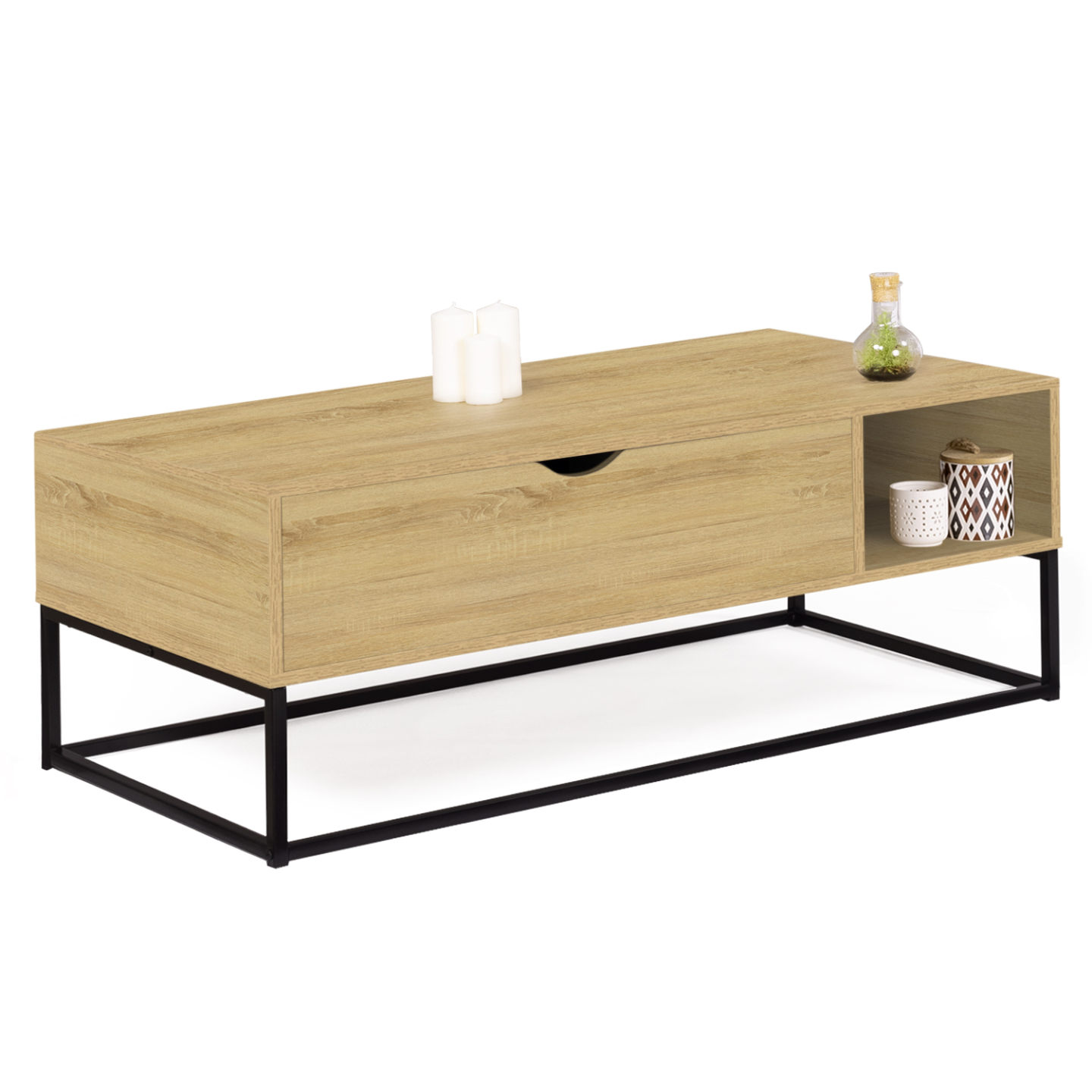 Table basse plateau relevable rectangulaire DETROIT avec rangements design industriel - 4