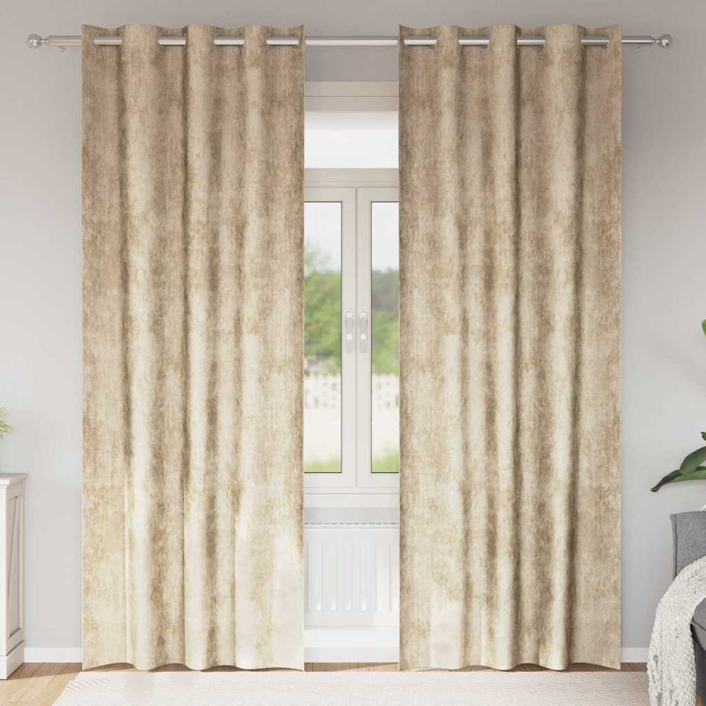 Zasłony z weluru z zasłonami 2 pcs Kremowy 260 x 140 cm Aksamit vidaXL