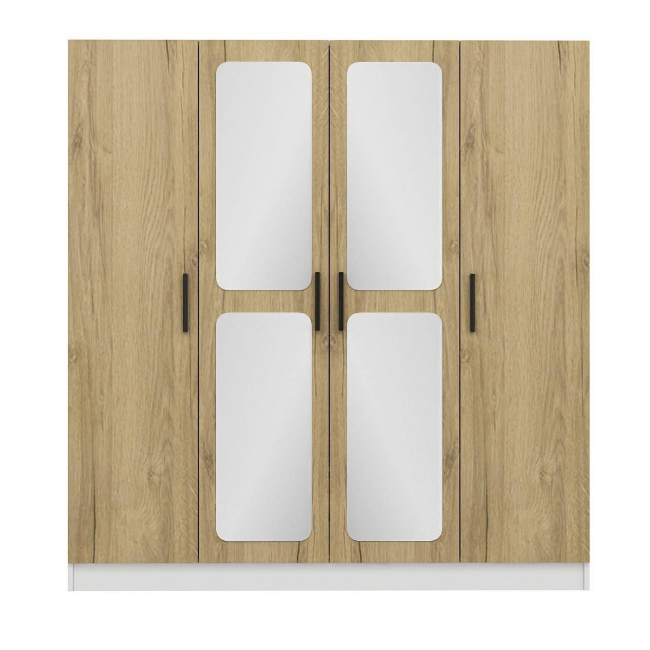 Armoires 4 portes et 4 miroirs Bangka L180x190cm Bois clair et Blanc