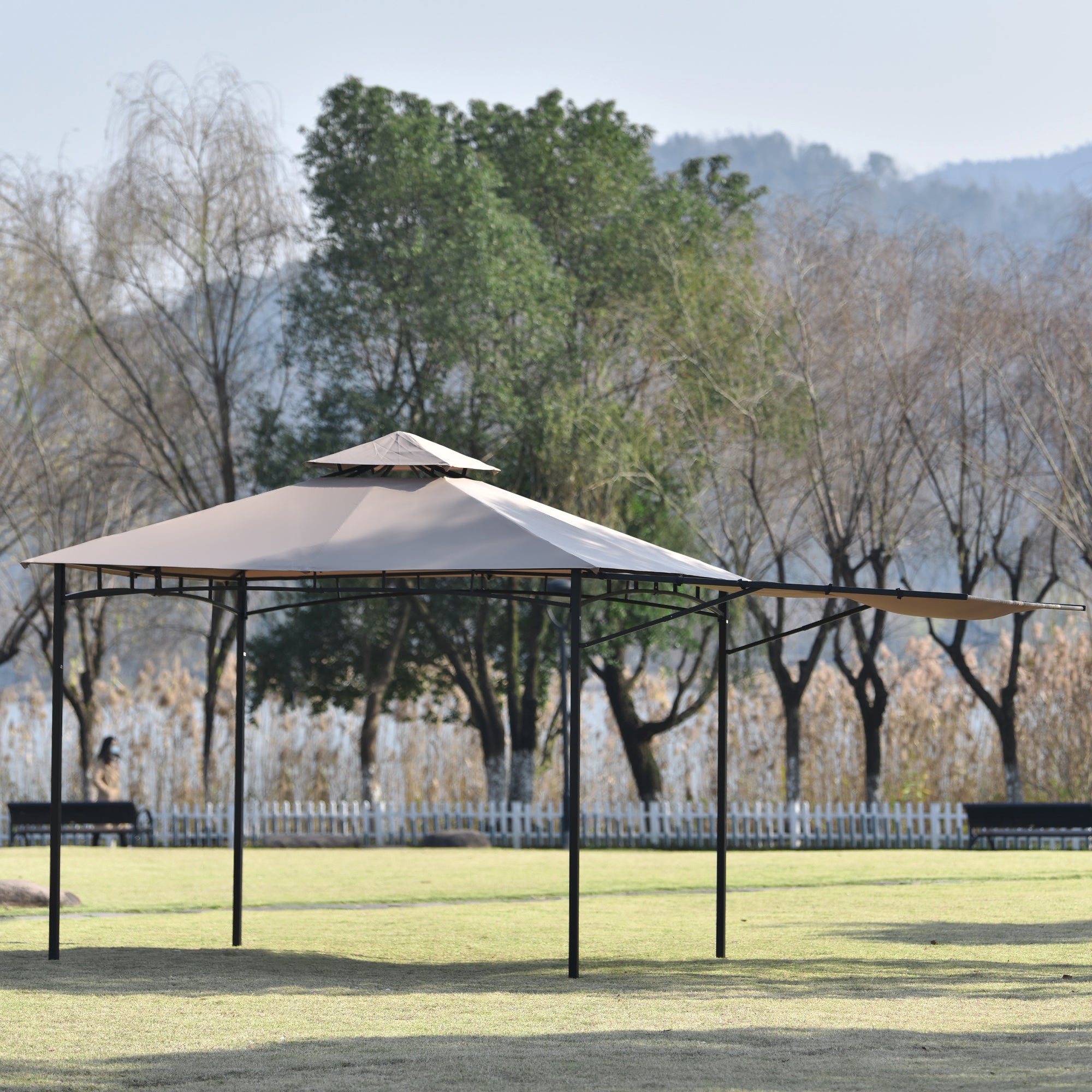 Gazebo de terrasse Grande zone couverte avec panneau latéral en acier enduit de poudre Toit résistant avec revêtement hydrofuge 180 g/m² 3 m x 3 m x 2 - 2