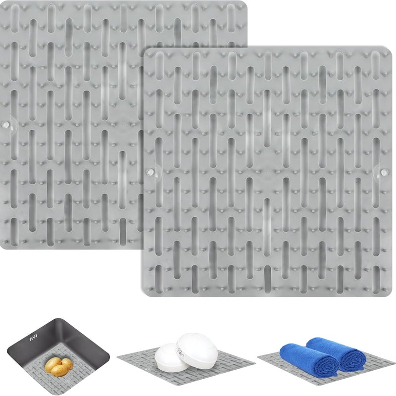 Zestaw 2 ochraniaczy na zlew z przyssawkami, wielofunkcyjna mata antypoślizgowa pod zlew, mata chroniąca zlewy i ociekacze do naczyń