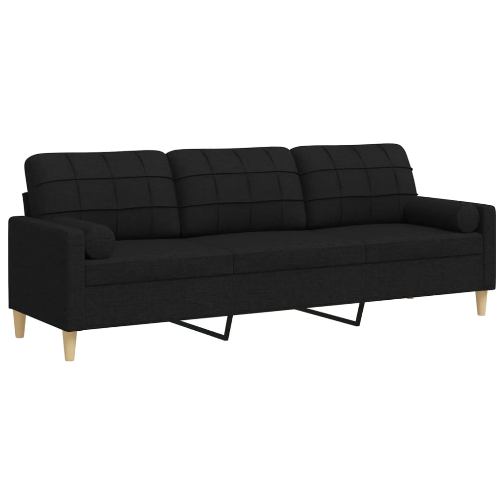 vidaXL Canapé 3 places avec oreillers décoratifs noir 210 cm tissu - 2