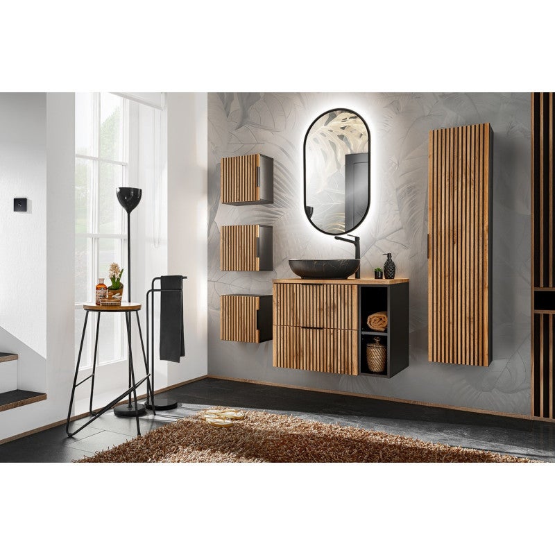 Armoire murale 1 porte Gaia Noir et Bois - 6