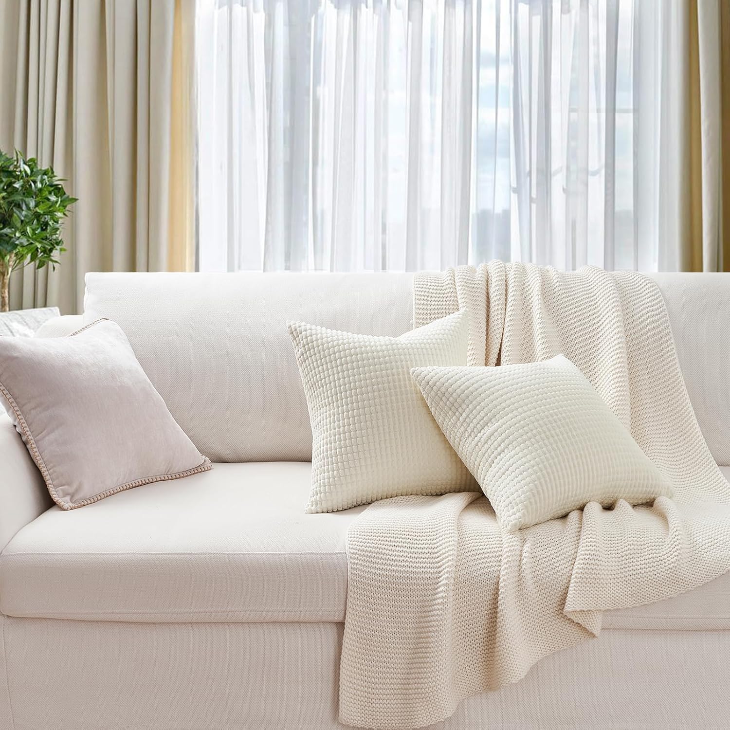 Lot de 2 Housse Coussin 40x40, Coussin Canape en Velours,Coussin Beige,Canapé Super Doux Décoration Coussin Canape Salon Chambre avec Fermeture Eclair - 5