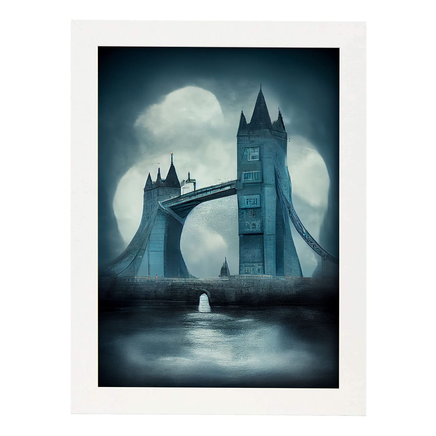 Nacnic lámina puente de la torre sensible al estilo de t burton ilustraciones de monumentos ciudades paises inspiradas a3 marco blanco