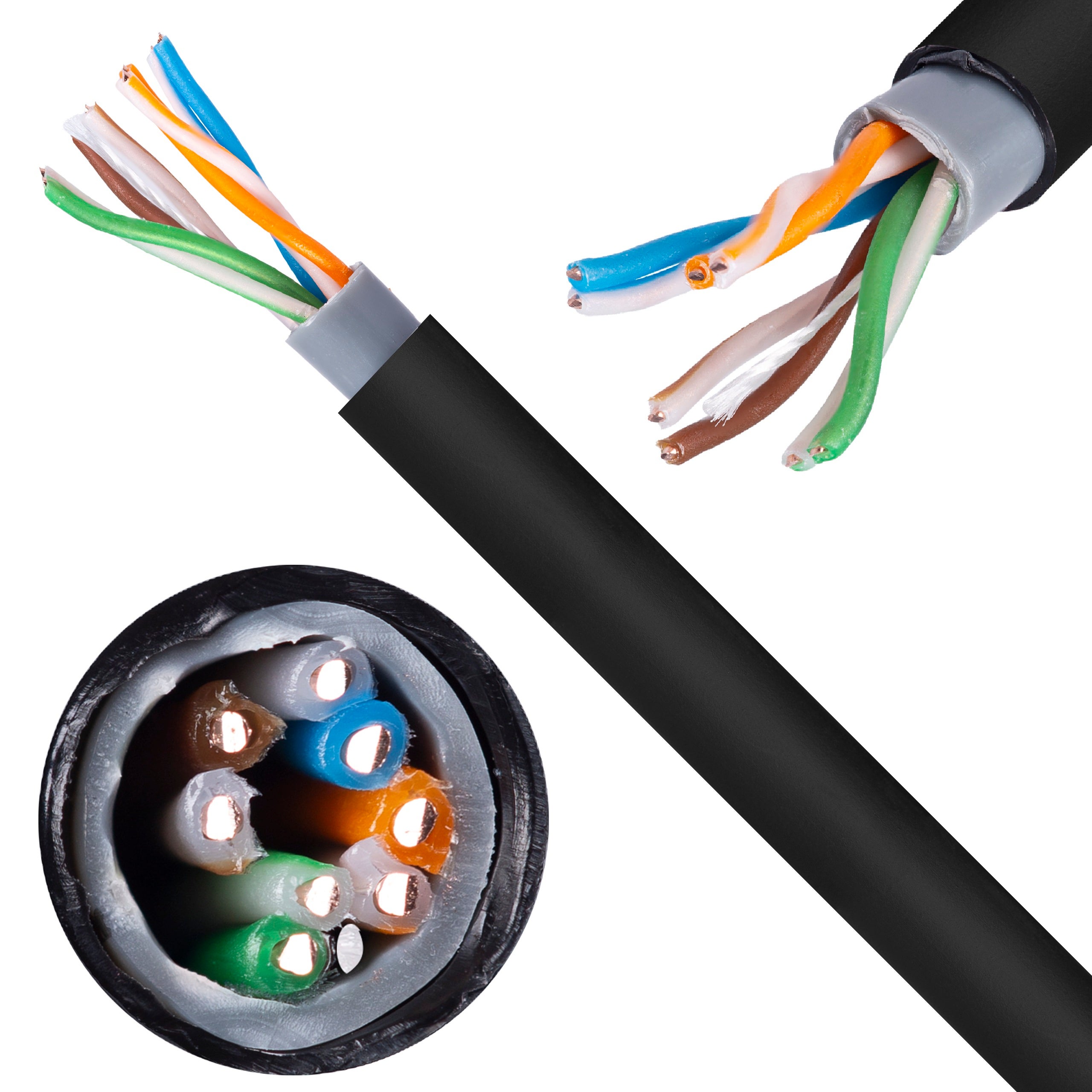 Kabel sieciowy U/UTP kat.5e skrętka 4x2x0,5mm zewnętrzny suchy z podwójną powłoką PVC + PE czarny NEKU 50m