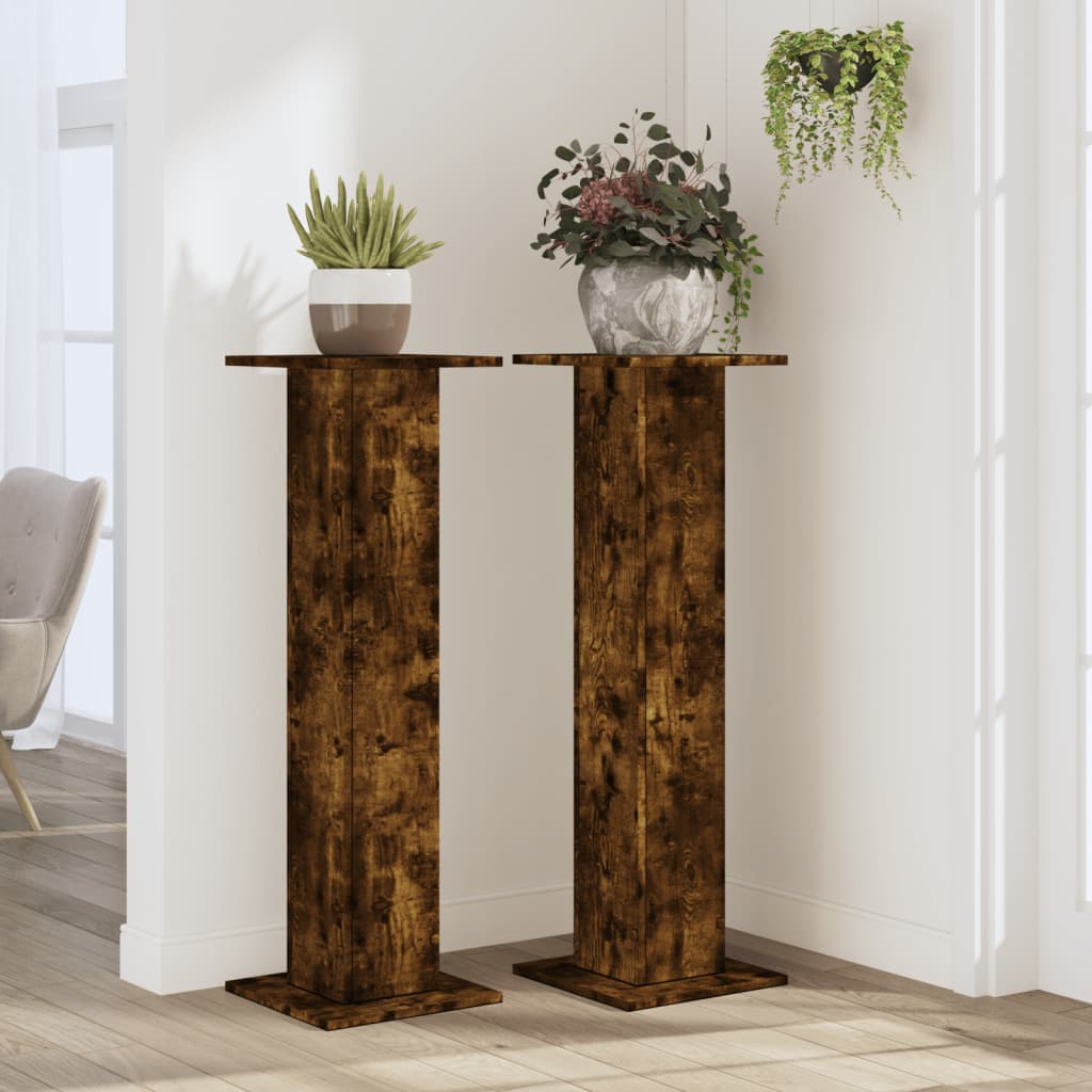 Supports pour plantes 2 pcs chêne fumé bois d'ingénierie - 3