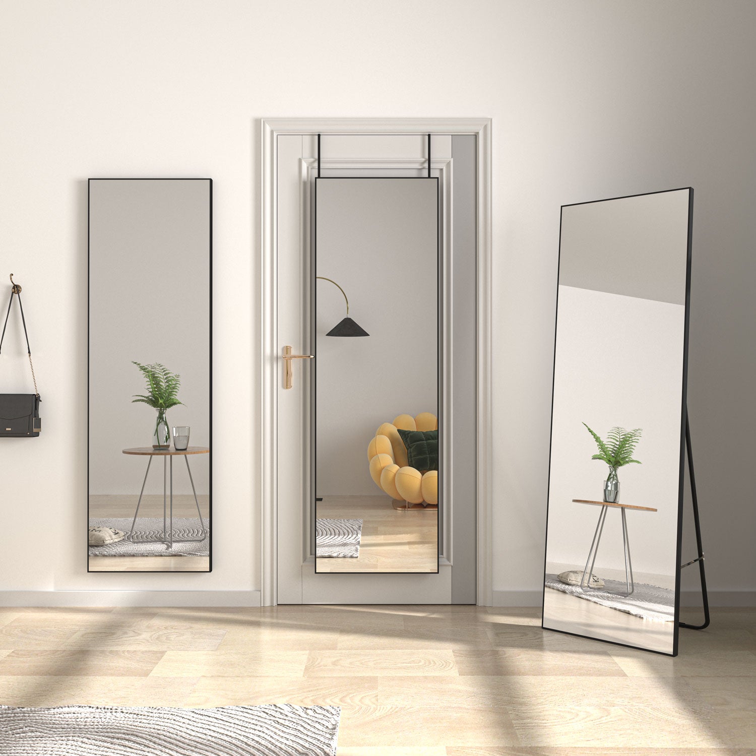 Miroir rectangulaire Pure noir, Miroir Sur Pied l.50 x H.150 cm - 2