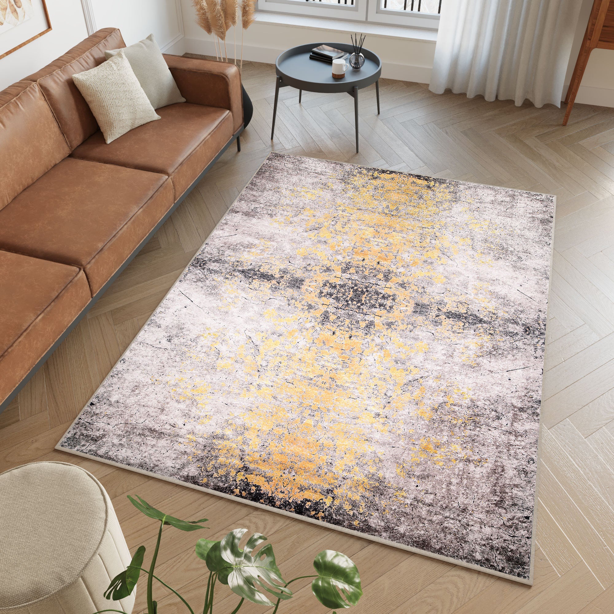 Tapiso victoria alfombra antideslizante de salón vintage beige gris dorado patrón impreso sin pelo suave 120 x 170 cm