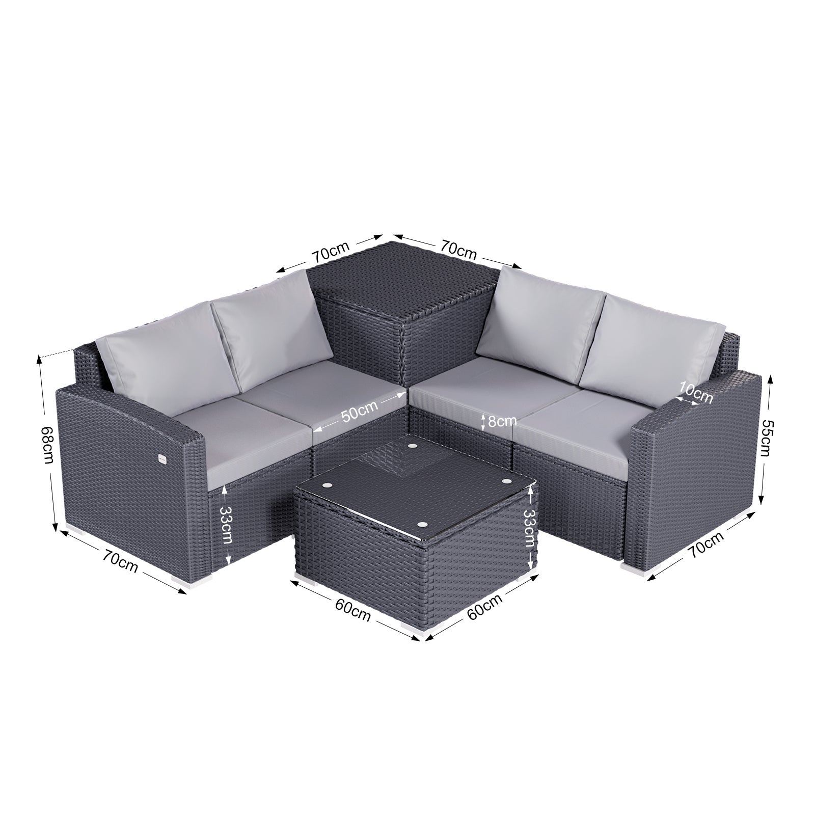HOMAVO Ensemble de Jardin pour 4 Personnes, avec 1 Table, 1 Boîte de Rangement, 1 Housse de Table Extérieure - 9