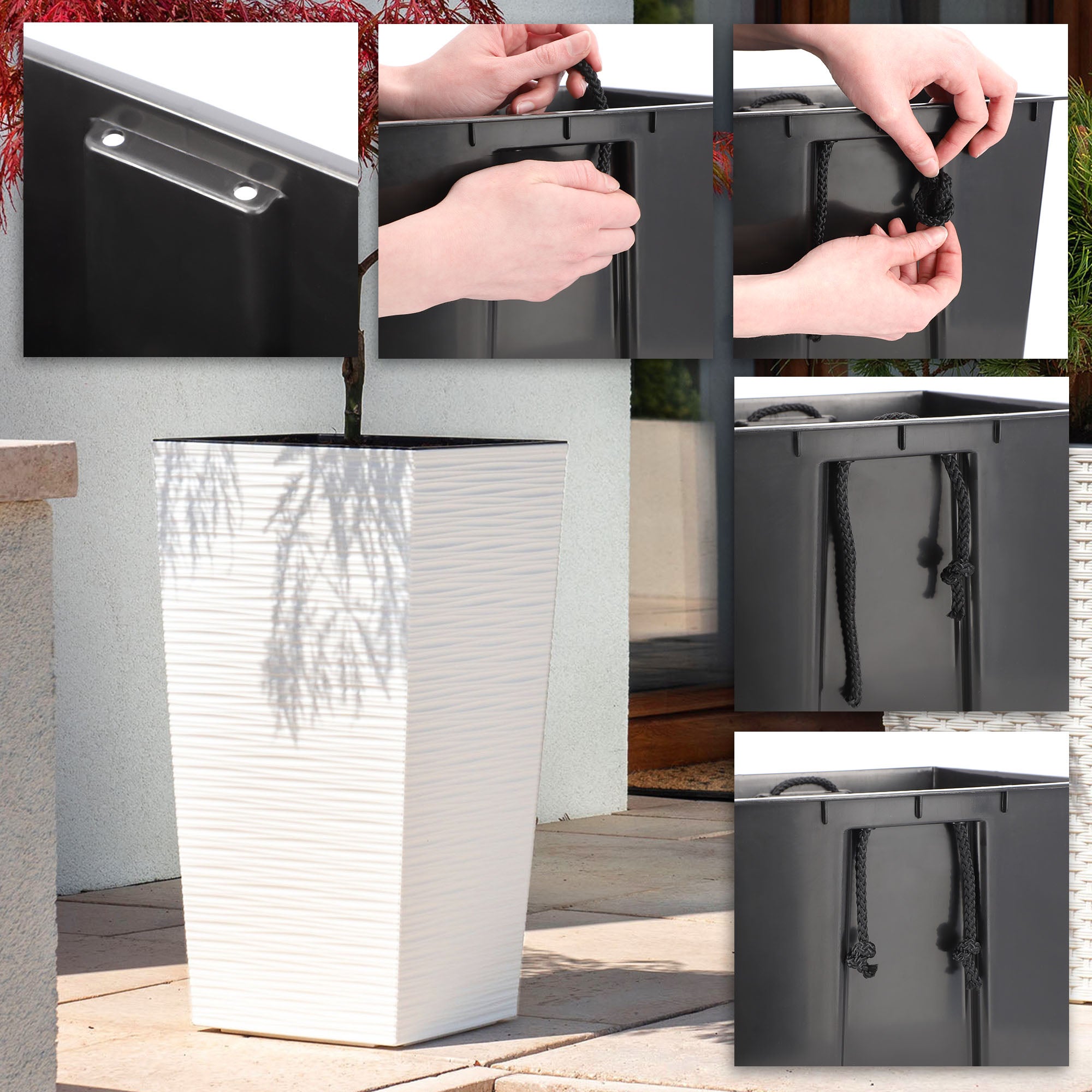 KADAX Vaso da fiori alto, grande fioriera in plastica per decorazione interna ed esterna (Bianco, Set di 3: 36 cm, 46,5 cm, 57,5 ​​cm) - 3