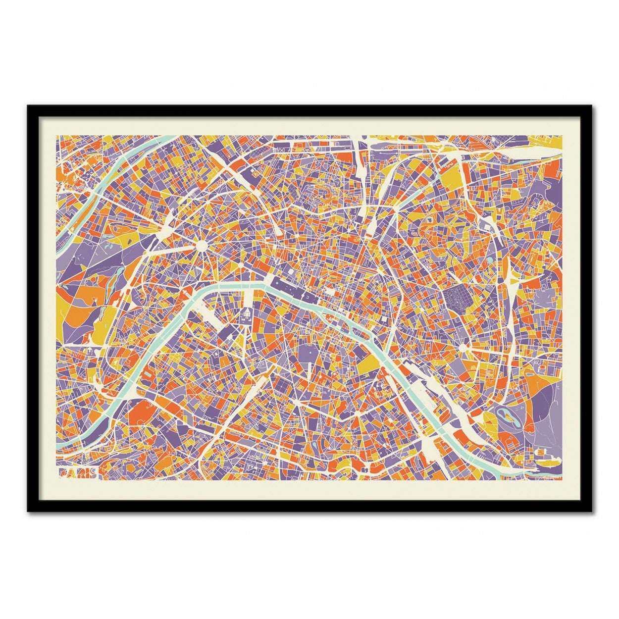 Art-poster - paris rainbow map - muzungu - con marco negro 30 x 40 cm
