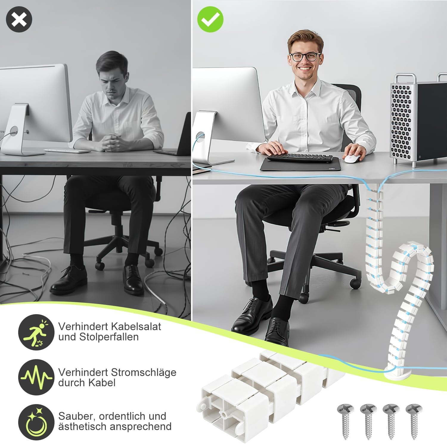 Colonne Vertebrale Cable Management Guide-Câbles Carré Gaine Cable De Bureaux à Hauteur Réglable Et Fixe 125mm Slim Line Guide-Câbles Carré pour Burea - 3