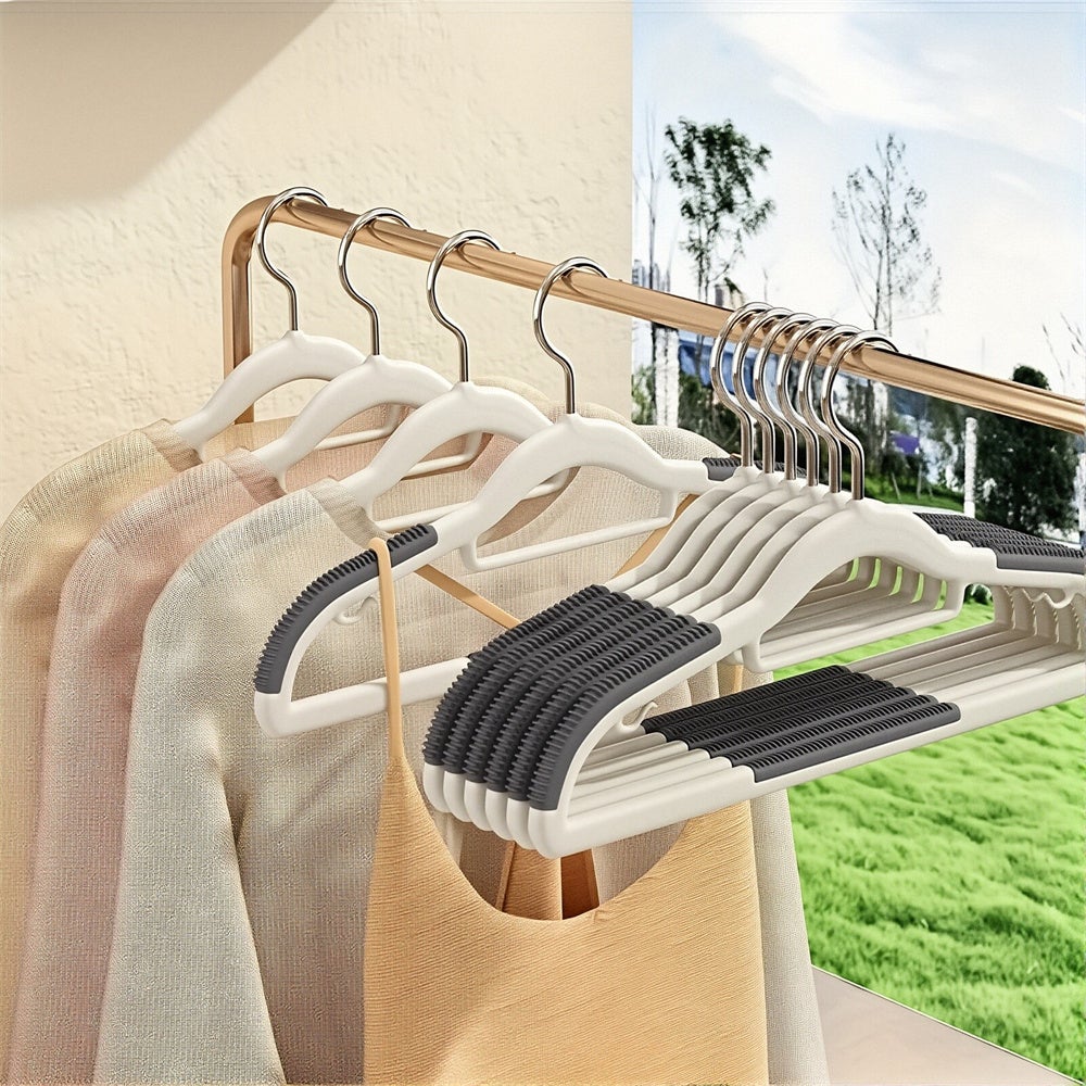 Lot De 10 Cintres Plastique à Col Court Antidérapants - Gain De Place Pour Chemises Et Vêtements Fins - Blanc