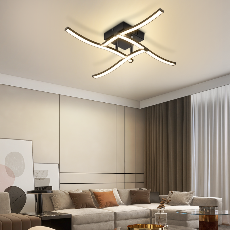 Lampa sufitowa LED Nettlife Wave Design, czarna – 24 W, 3000 K, ciepła biel – nowoczesna lampa do salonu, sypialni, kuchni, biura - 7
