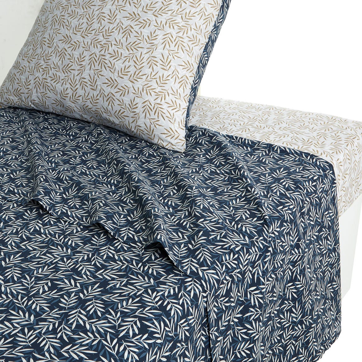 Origin Lenzuolo Piatto In Lyocell Margot 240x300 Cm - Reversibile Beige/Blu, Microfibra 100% Poliestere, Fatto In Francia