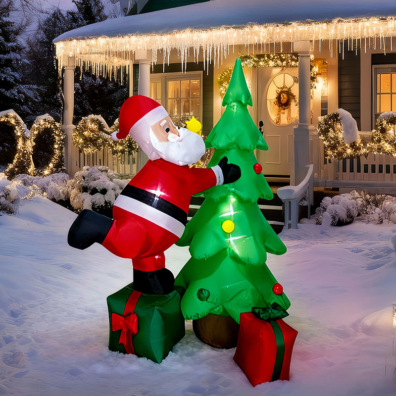 Babbo Natale Gonfiabile Gigante 2,4 M Per Esterni Con Luci LED E Sacco Regalo, Decorazione Natalizia Impermeabile Con Ventola E Pali Di Fissaggio
