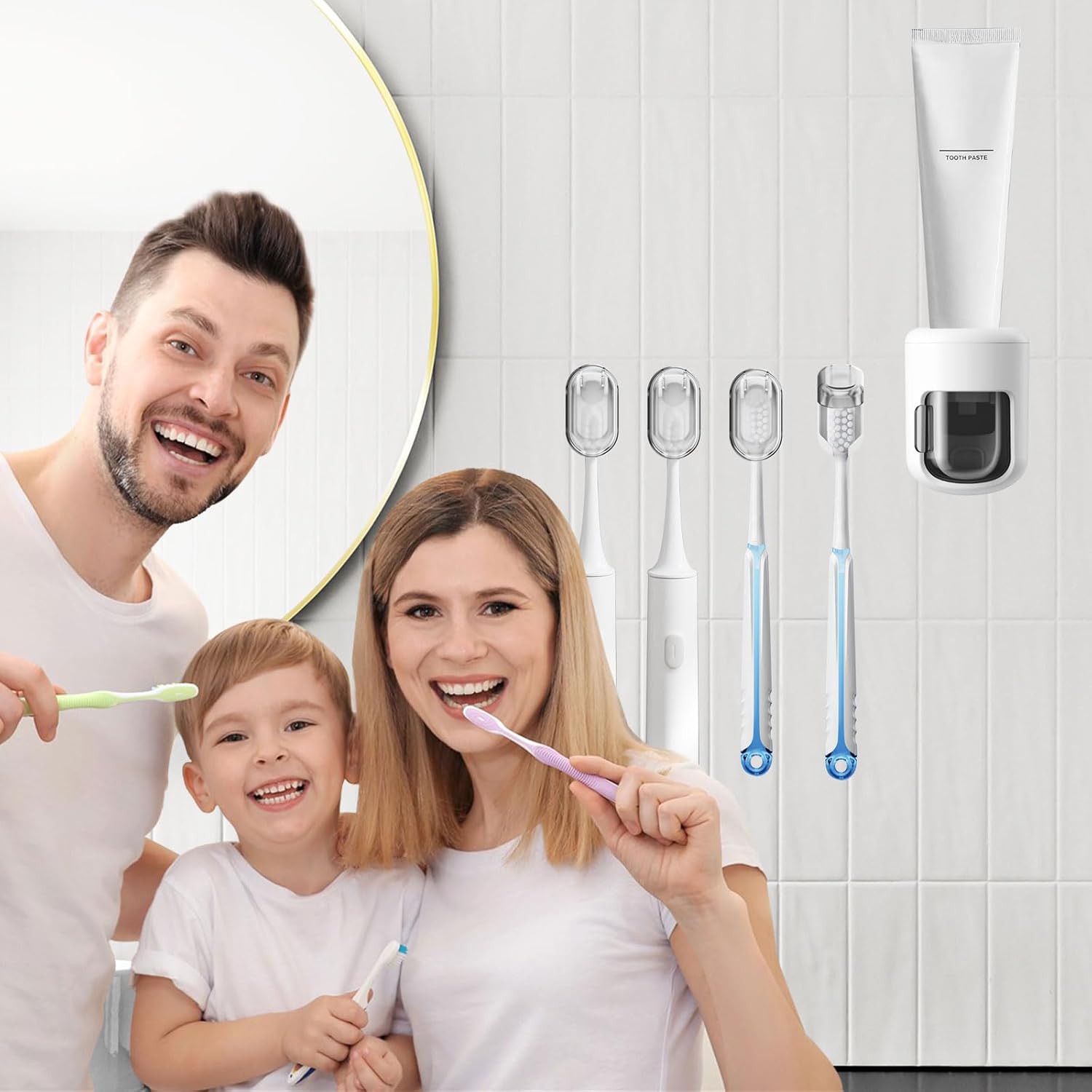 Porte-brosse à Dents Mural Sans Perçage - 4 Trous Universels - Support Pour Brosses électriques - Avec Absorbant Diatomite