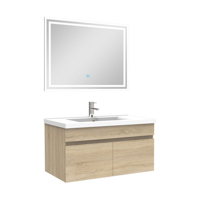 Ensemble Salle De Bain 80cm meuble Chêne Wotan avec miroir lumineux, Ocean